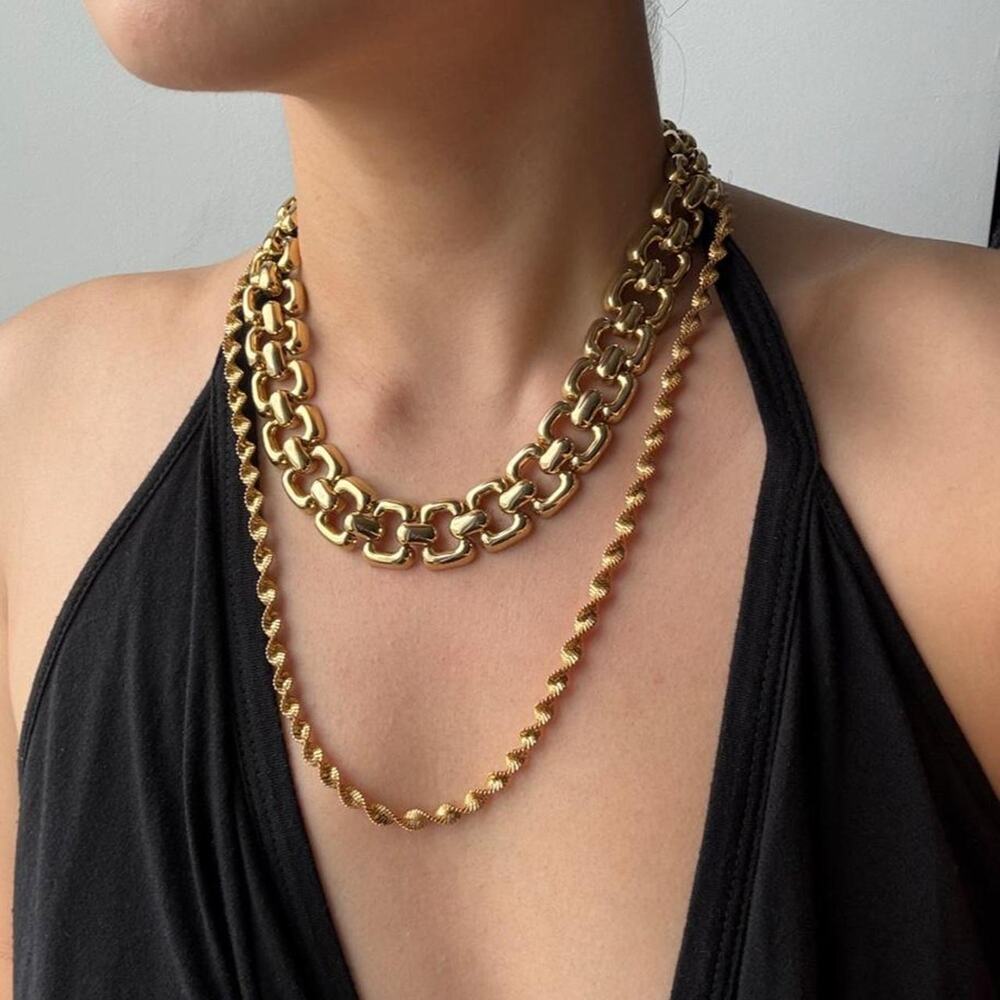 VTG Gold chain necklace set with chunky link and twisted rope chains